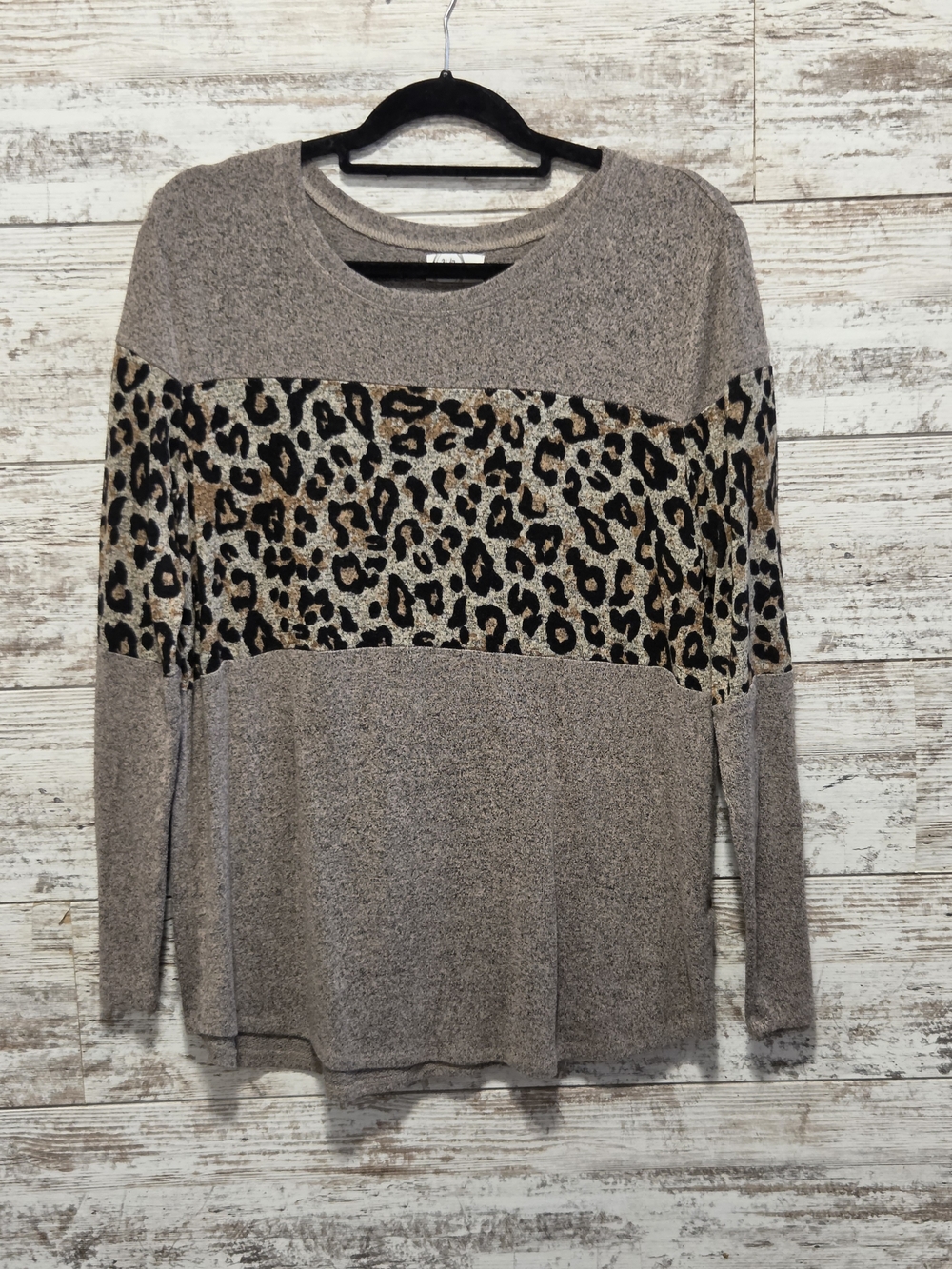 Maurices Taupe Leopard-Panel Long Sleeve Top